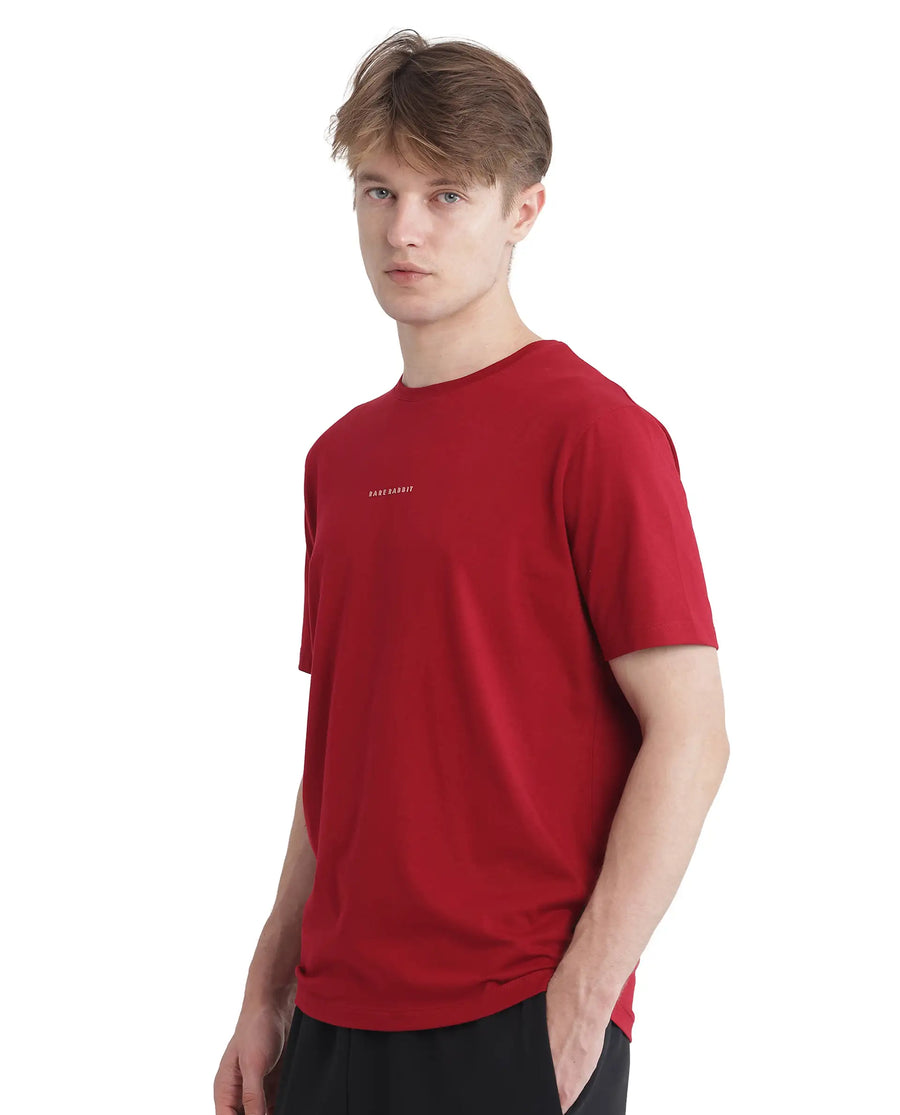 Rare Rabbit Men's Rabbit-Inf Red Cotton Plain Regular Fit Half Sleeve Crew Neck T-Shirt