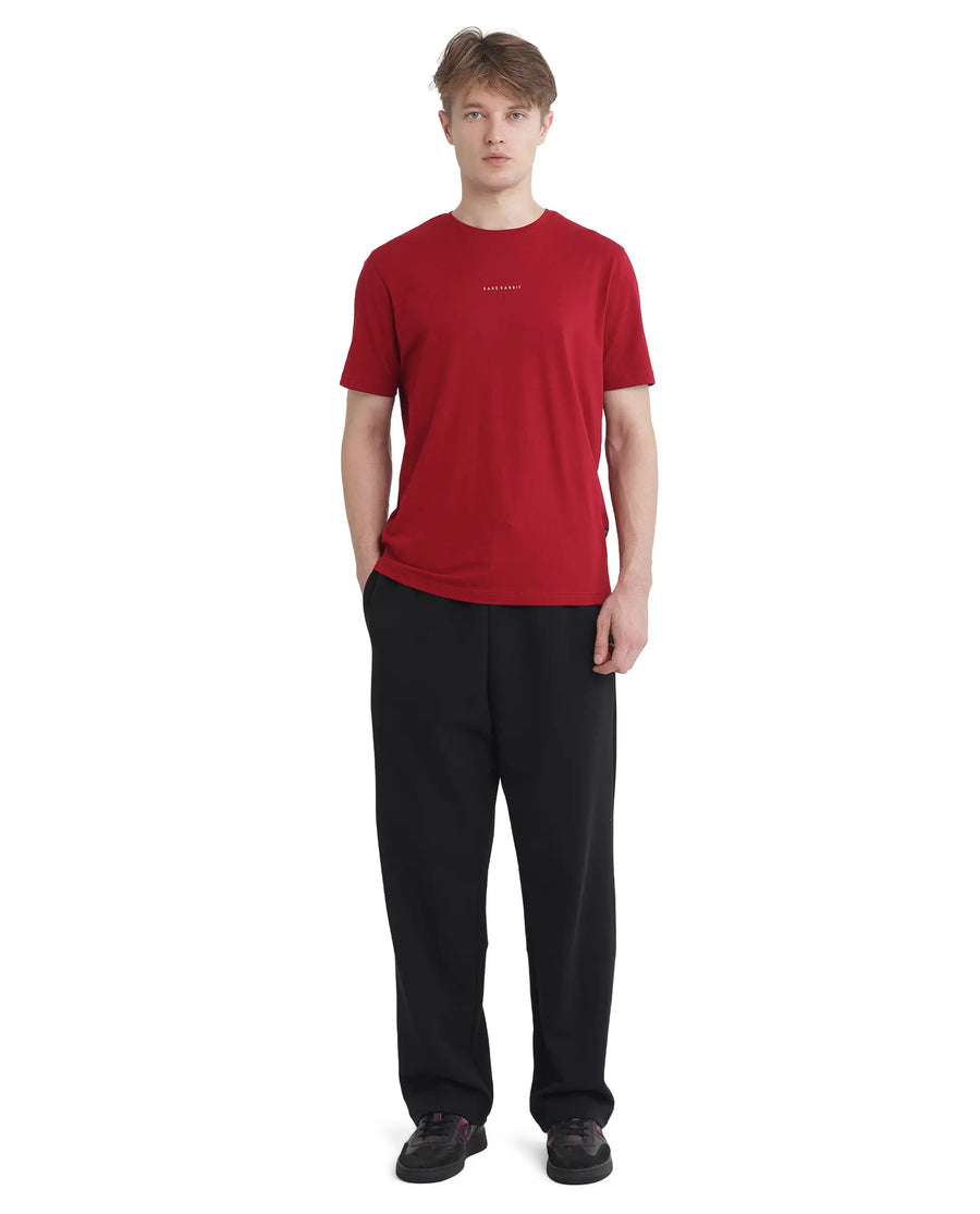 Rare Rabbit Men's Rabbit-Inf Red Cotton Plain Regular Fit Half Sleeve Crew Neck T-Shirt