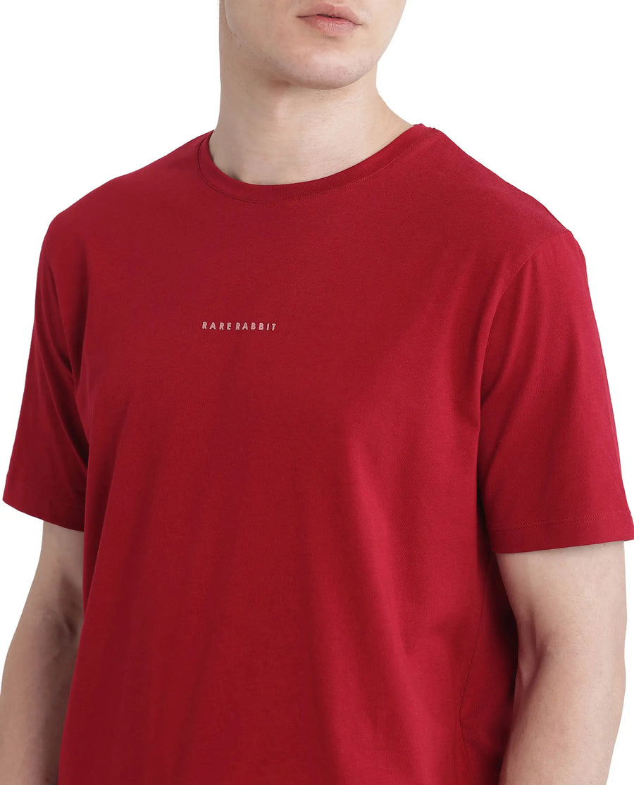 Rare Rabbit Men's Rabbit-Inf Red Cotton Plain Regular Fit Half Sleeve Crew Neck T-Shirt