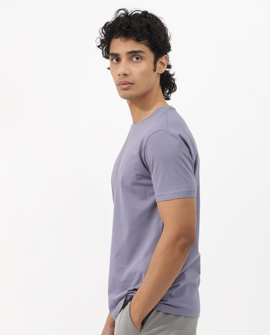 Rare Rabbit Men's Rabbitz Dusky Purple Cotton Blend Plain Regular Fit Half Sleeve Crew Neck T-Shirt