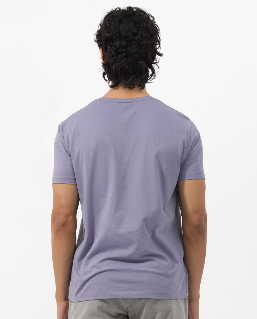 Rare Rabbit Men's Rabbitz Dusky Purple Cotton Blend Plain Regular Fit Half Sleeve Crew Neck T-Shirt