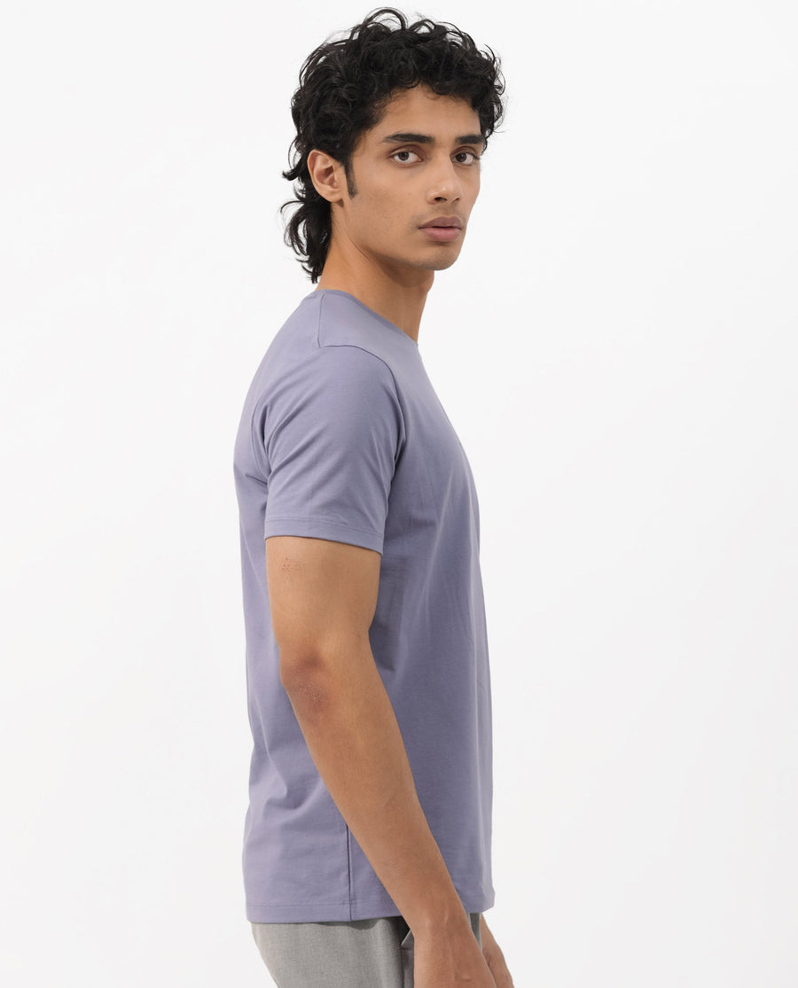 Rare Rabbit Men's Rabbitz Dusky Purple Cotton Blend Plain Regular Fit Half Sleeve Crew Neck T-Shirt