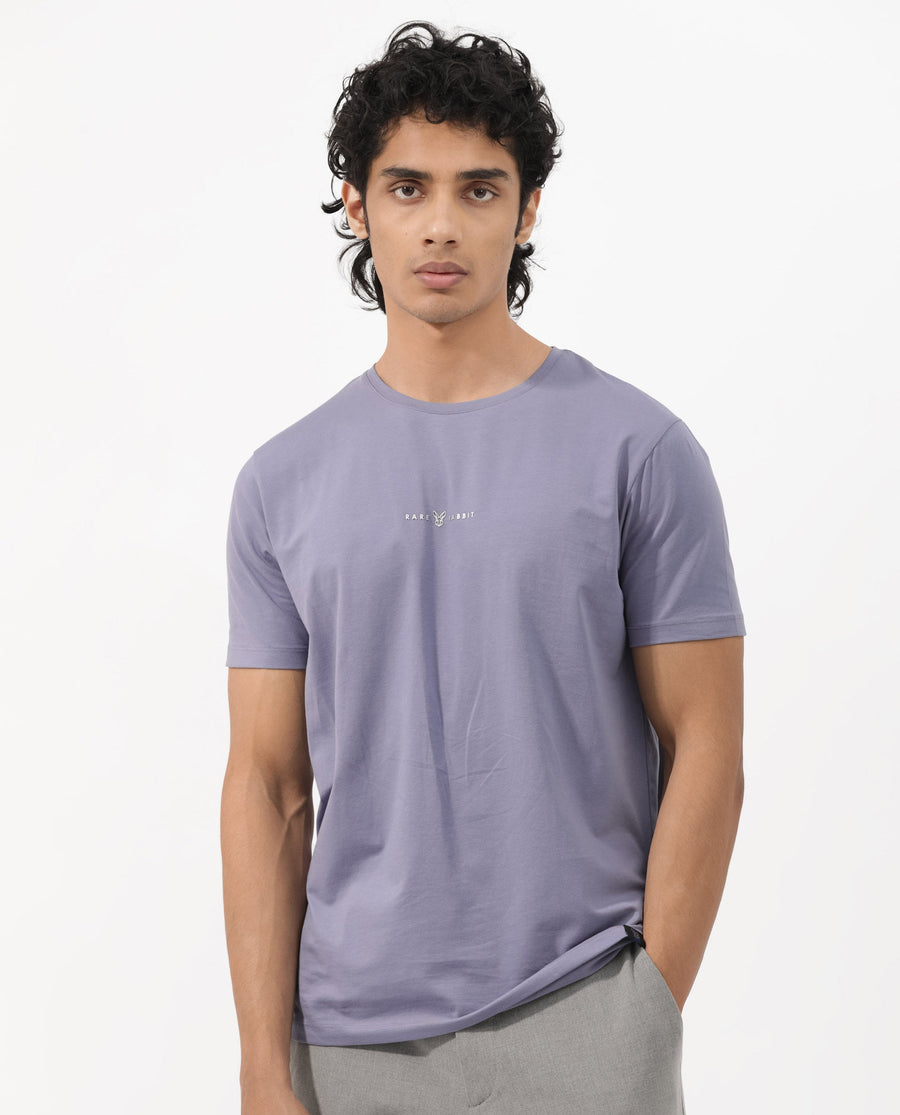 Rare Rabbit Men's Rabbitz Dusky Purple Cotton Blend Plain Regular Fit Half Sleeve Crew Neck T-Shirt