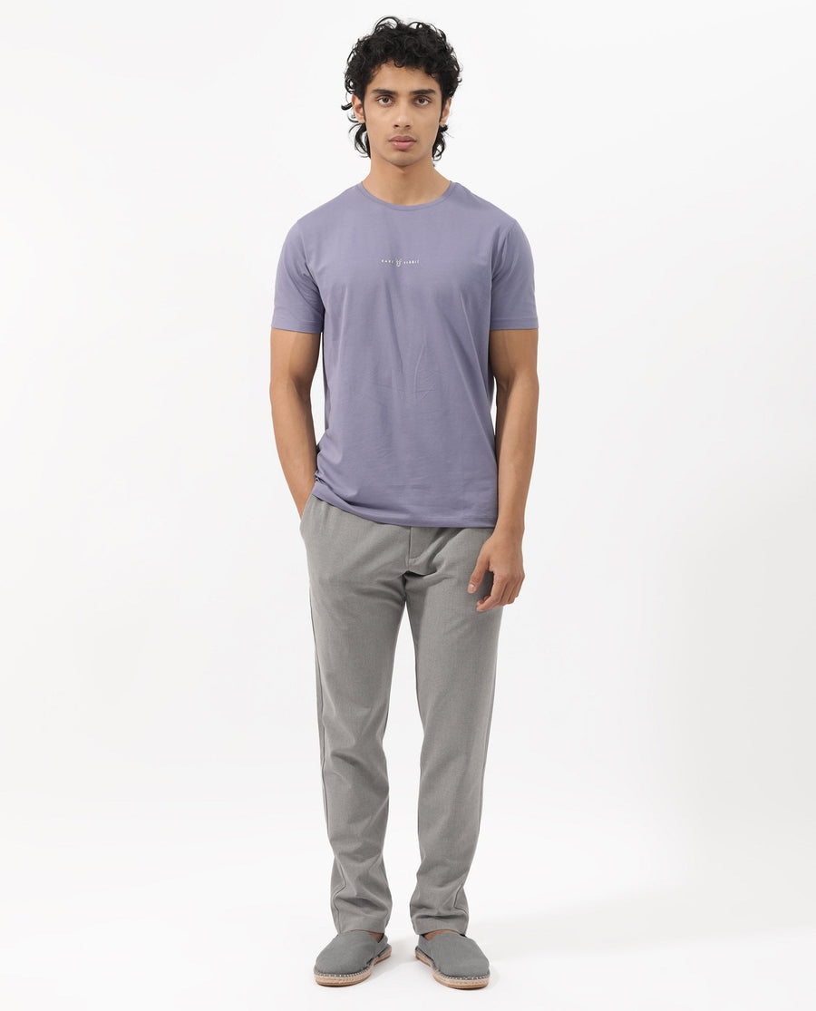 Rare Rabbit Men's Rabbitz Dusky Purple Cotton Blend Plain Regular Fit Half Sleeve Crew Neck T-Shirt