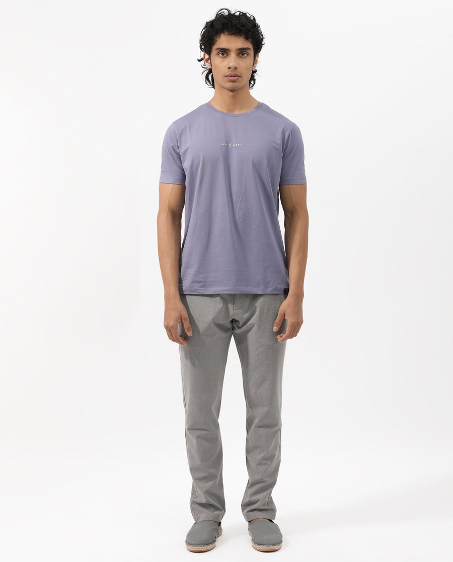Rare Rabbit Men's Rabbitz Dusky Purple Cotton Blend Plain Regular Fit Half Sleeve Crew Neck T-Shirt