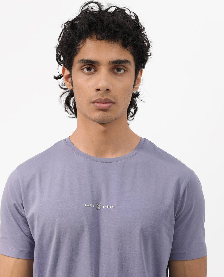 Rare Rabbit Men's Rabbitz Dusky Purple Cotton Blend Plain Regular Fit Half Sleeve Crew Neck T-Shirt