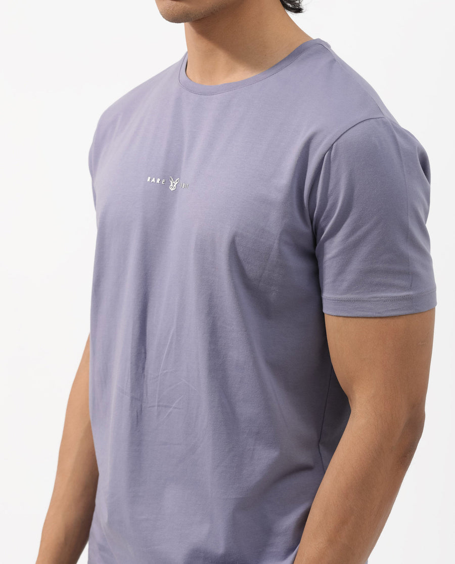 Rare Rabbit Men's Rabbitz Dusky Purple Cotton Blend Plain Regular Fit Half Sleeve Crew Neck T-Shirt