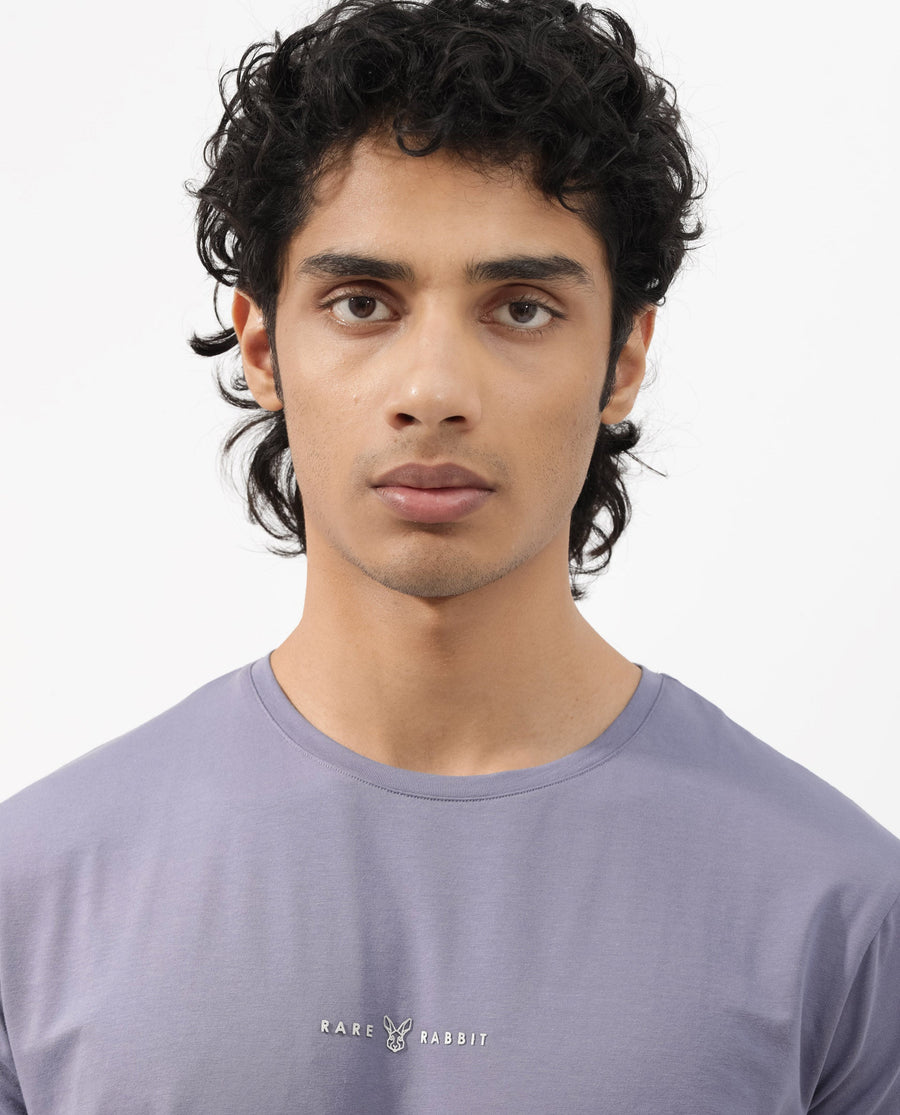 Rare Rabbit Men's Rabbitz Dusky Purple Cotton Blend Plain Regular Fit Half Sleeve Crew Neck T-Shirt