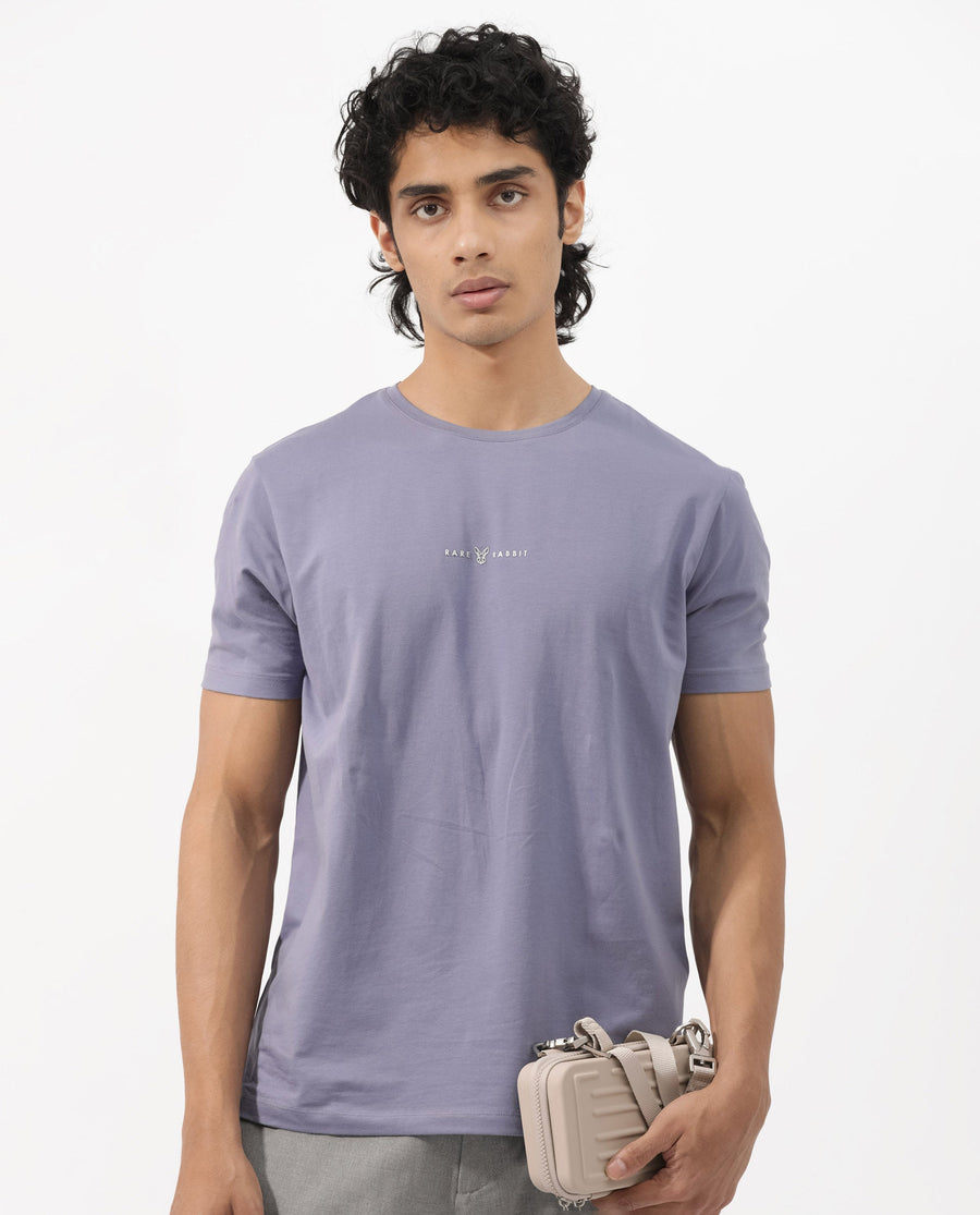 Rare Rabbit Men's Rabbitz Dusky Purple Cotton Blend Plain Regular Fit Half Sleeve Crew Neck T-Shirt