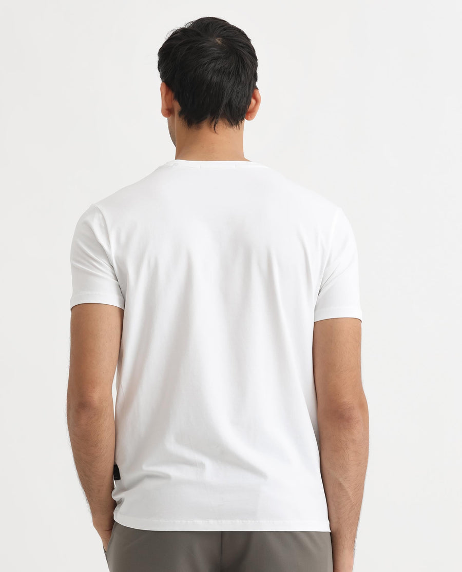 Rare Rabbit Men's Radd White Cotton Graphic Print Regular Fit Half Sleeve Crew Neck T-Shirt