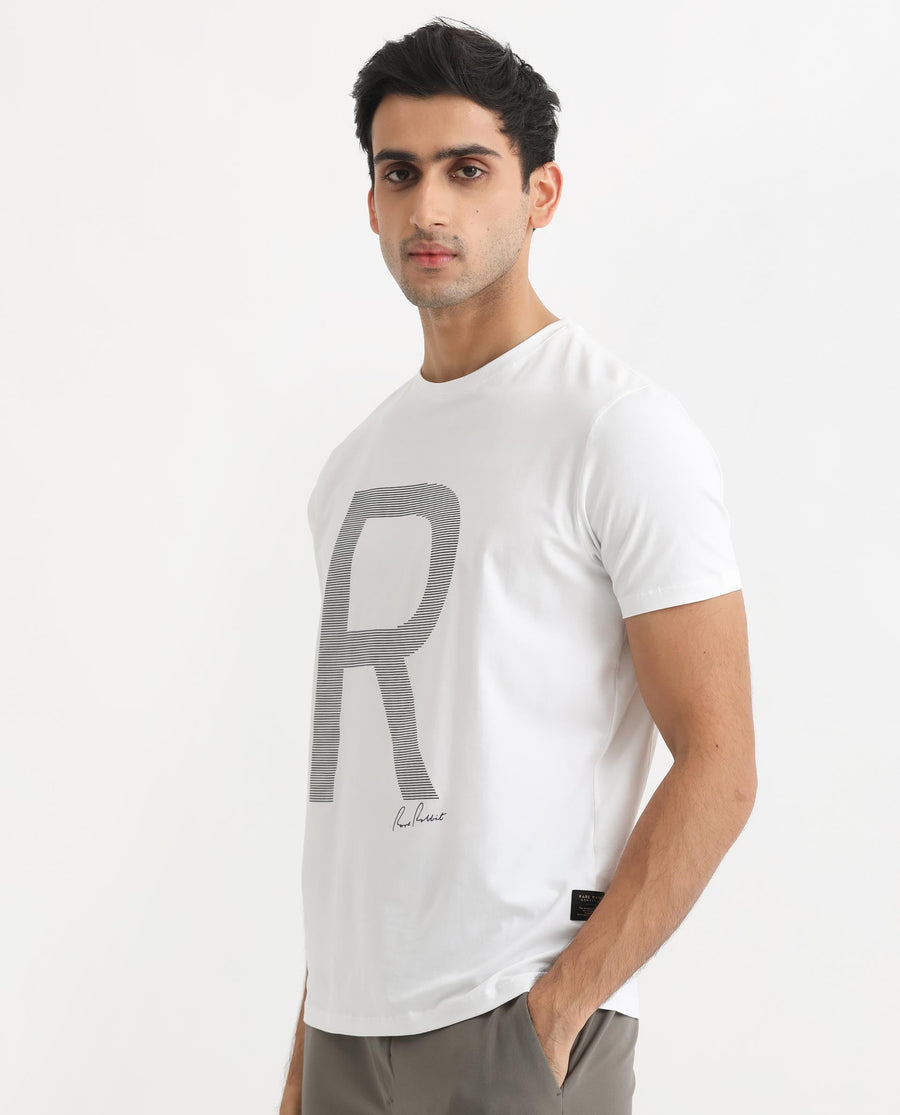 Rare Rabbit Men's Radd White Cotton Graphic Print Regular Fit Half Sleeve Crew Neck T-Shirt