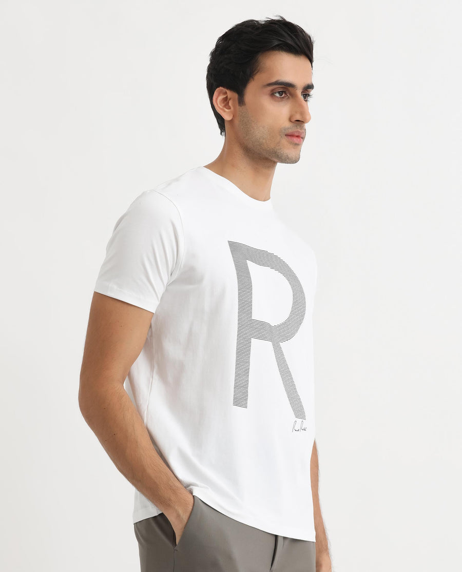 Rare Rabbit Men's Radd White Cotton Graphic Print Regular Fit Half Sleeve Crew Neck T-Shirt