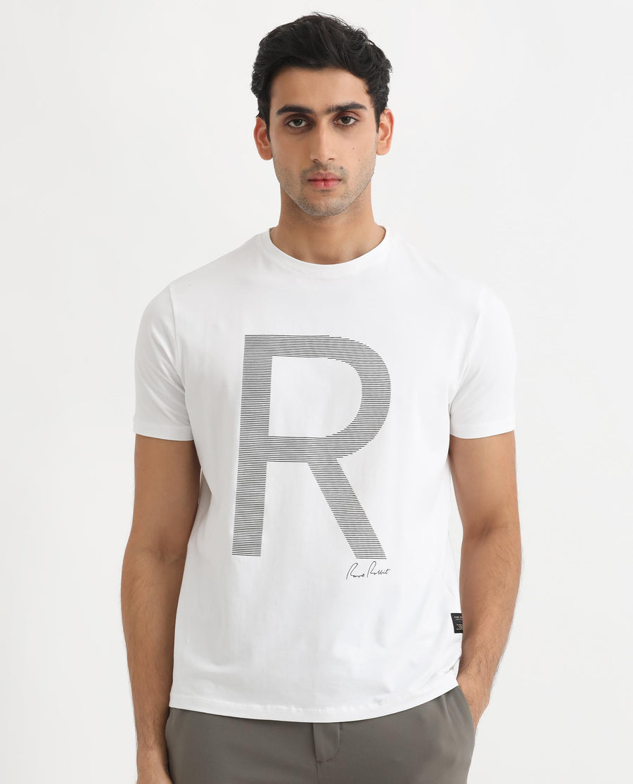 Rare Rabbit Men's Radd White Cotton Graphic Print Regular Fit Half Sleeve Crew Neck T-Shirt