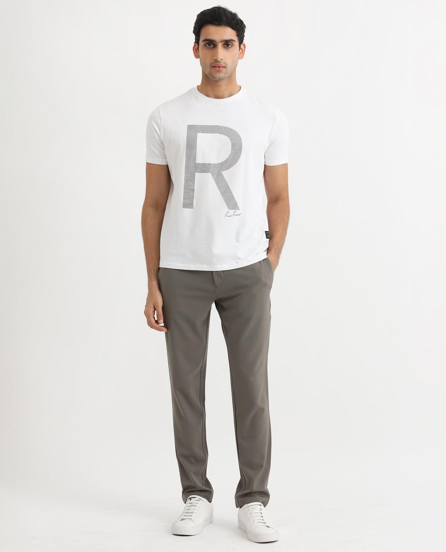 Rare Rabbit Men's Radd White Cotton Graphic Print Regular Fit Half Sleeve Crew Neck T-Shirt
