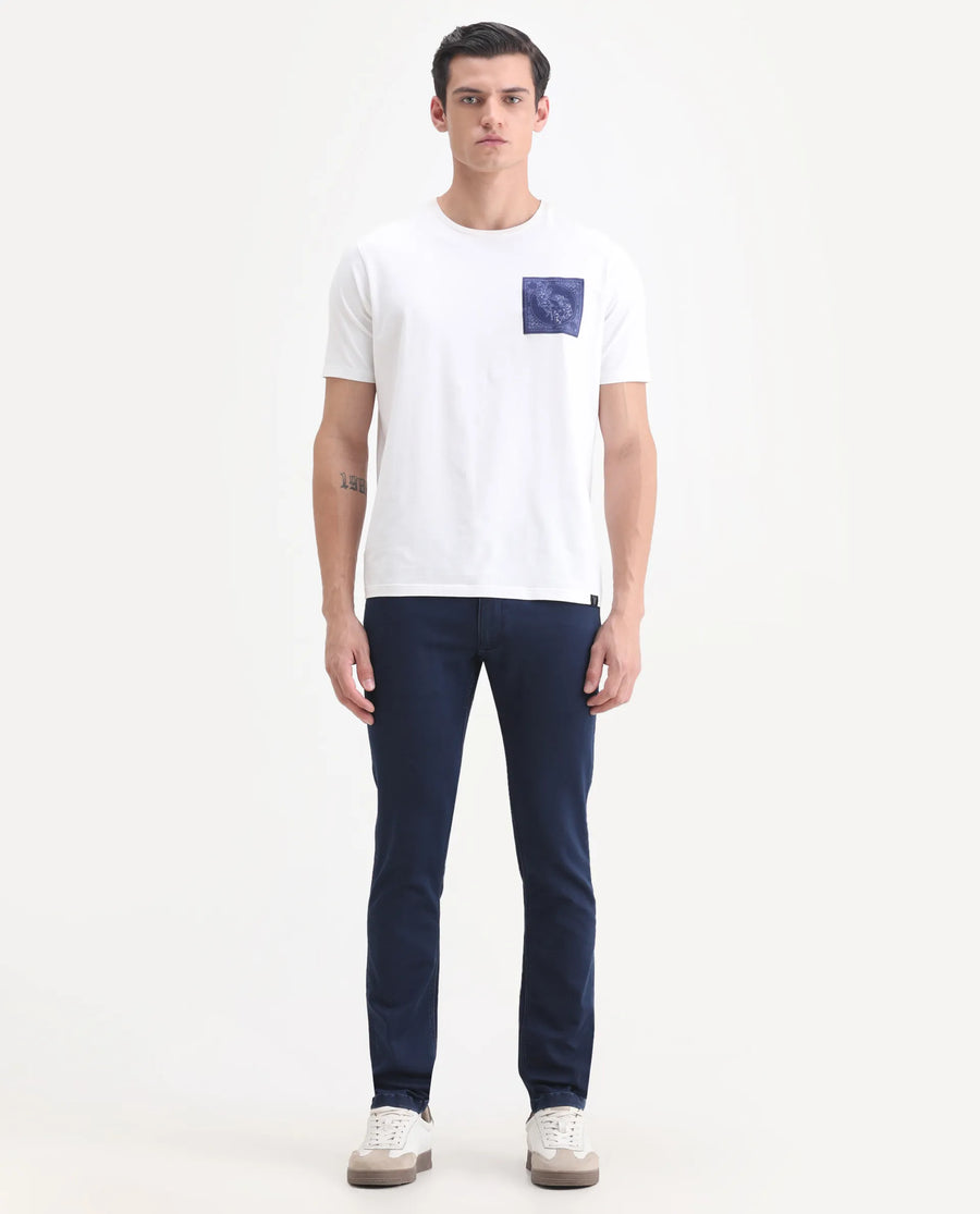 Rare Rabbit Men's Radley Blue Cotton Plain Hawk Slim Fit Jeans