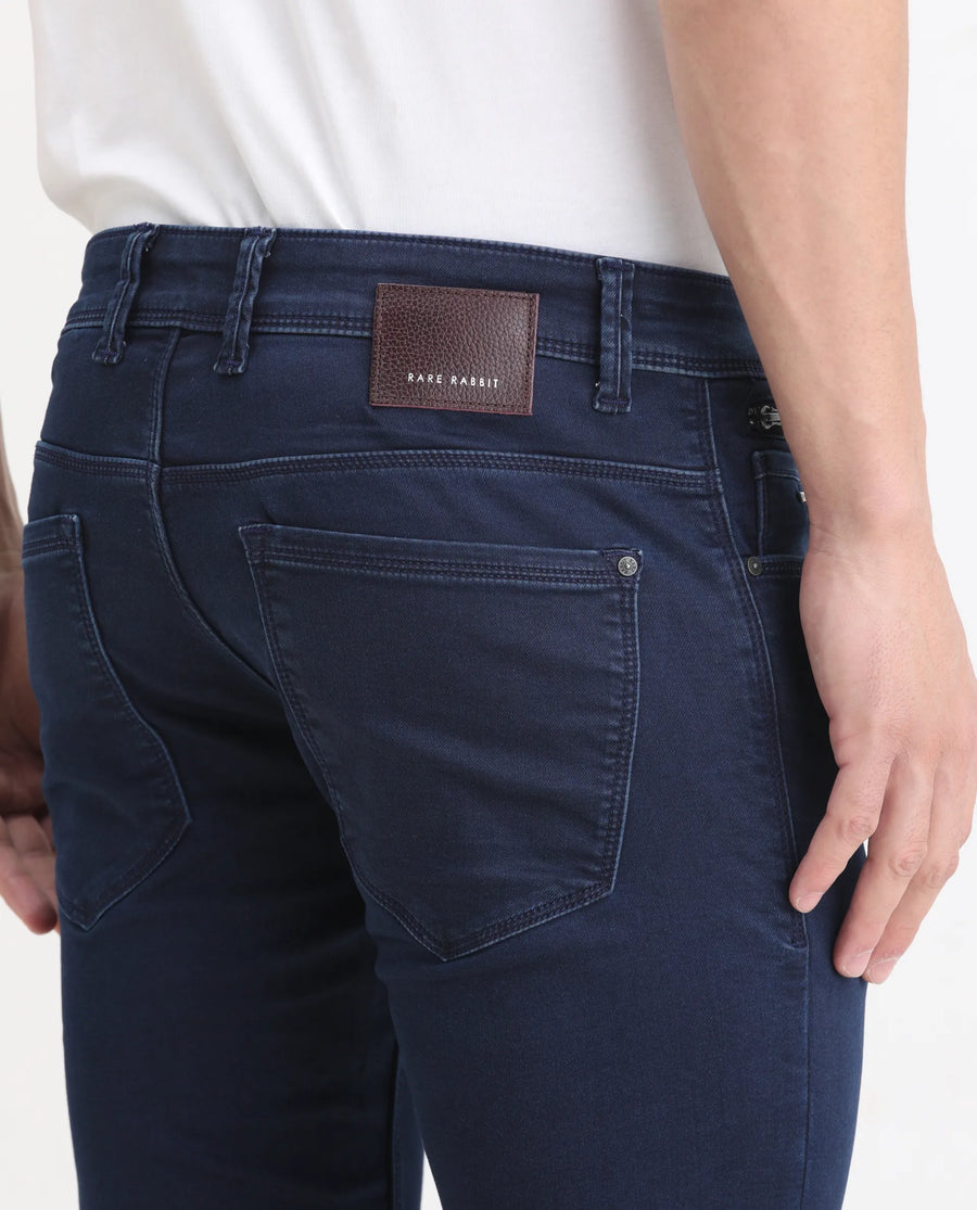 Rare Rabbit Men's Radley Blue Cotton Plain Hawk Slim Fit Jeans