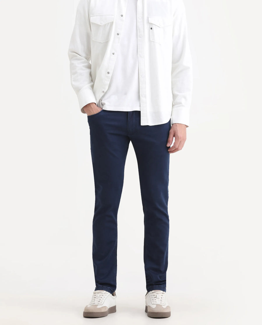 Rare Rabbit Men's Radley Blue Cotton Plain Hawk Slim Fit Jeans