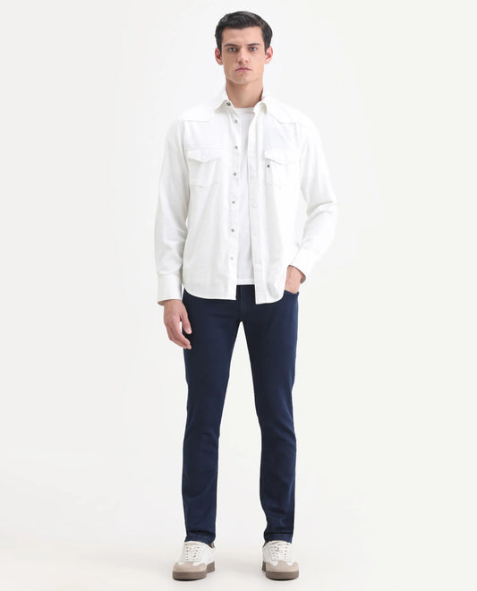 Rare Rabbit Men's Radley Blue Cotton Plain Hawk Slim Fit Jeans
