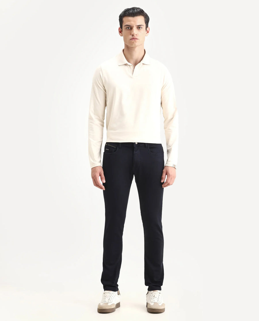 Rare Rabbit Men's Radley Navy Cotton Plain Hawk Slim Fit Jeans