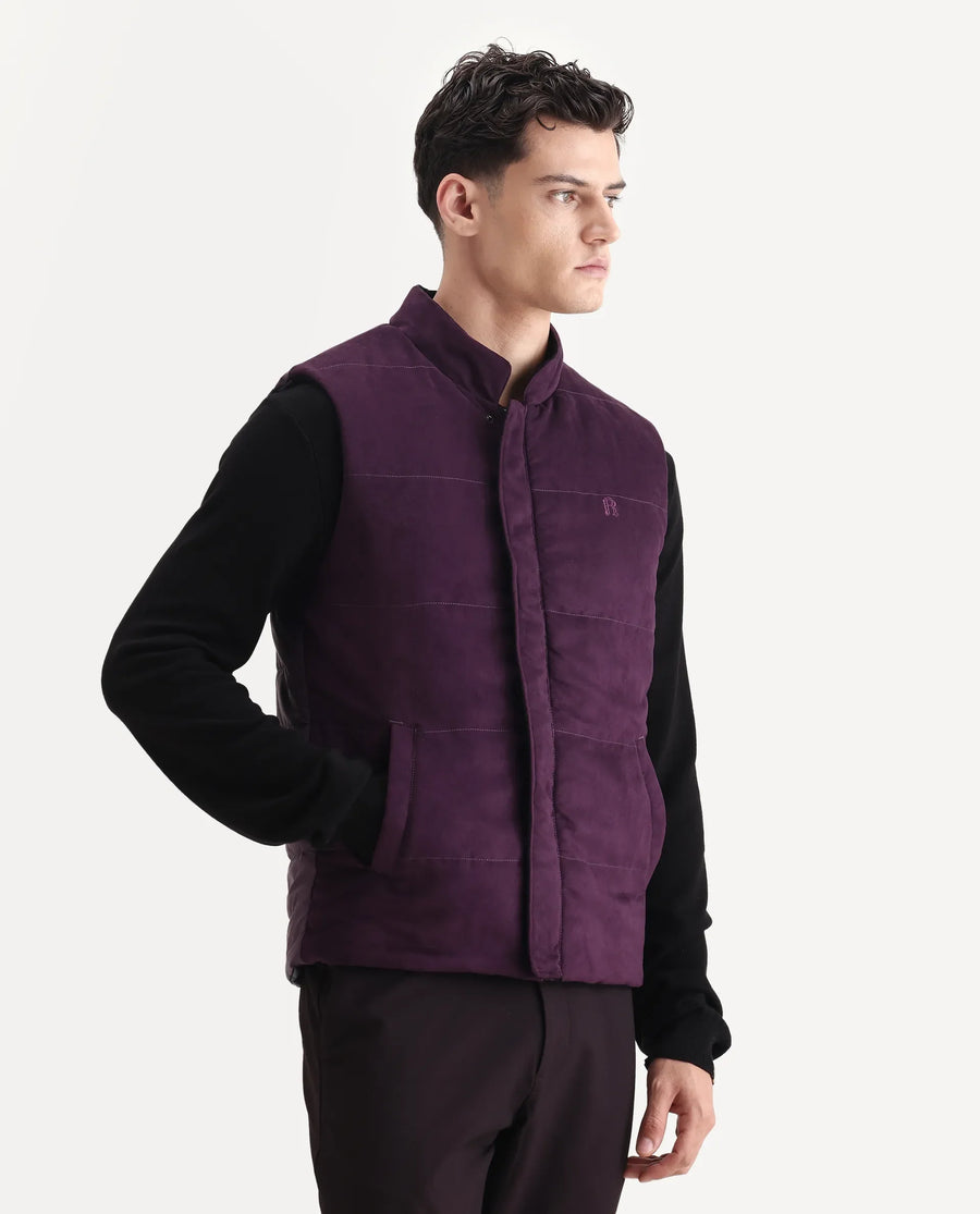 Rare Rabbit Men's Raldo-25 Purple Polyester Blend Fabric High Neck Regular Fit Plain Jacket