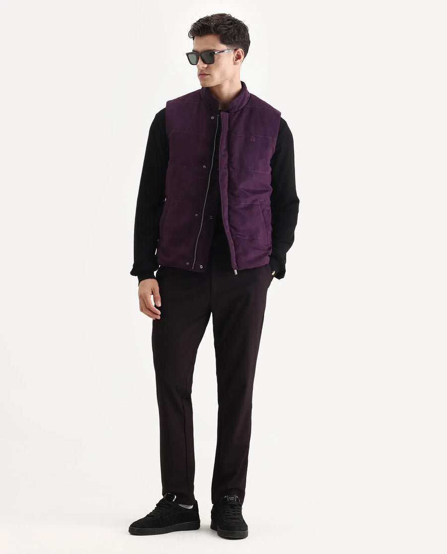 Rare Rabbit Men's Raldo-25 Purple Polyester Blend Fabric High Neck Regular Fit Plain Jacket