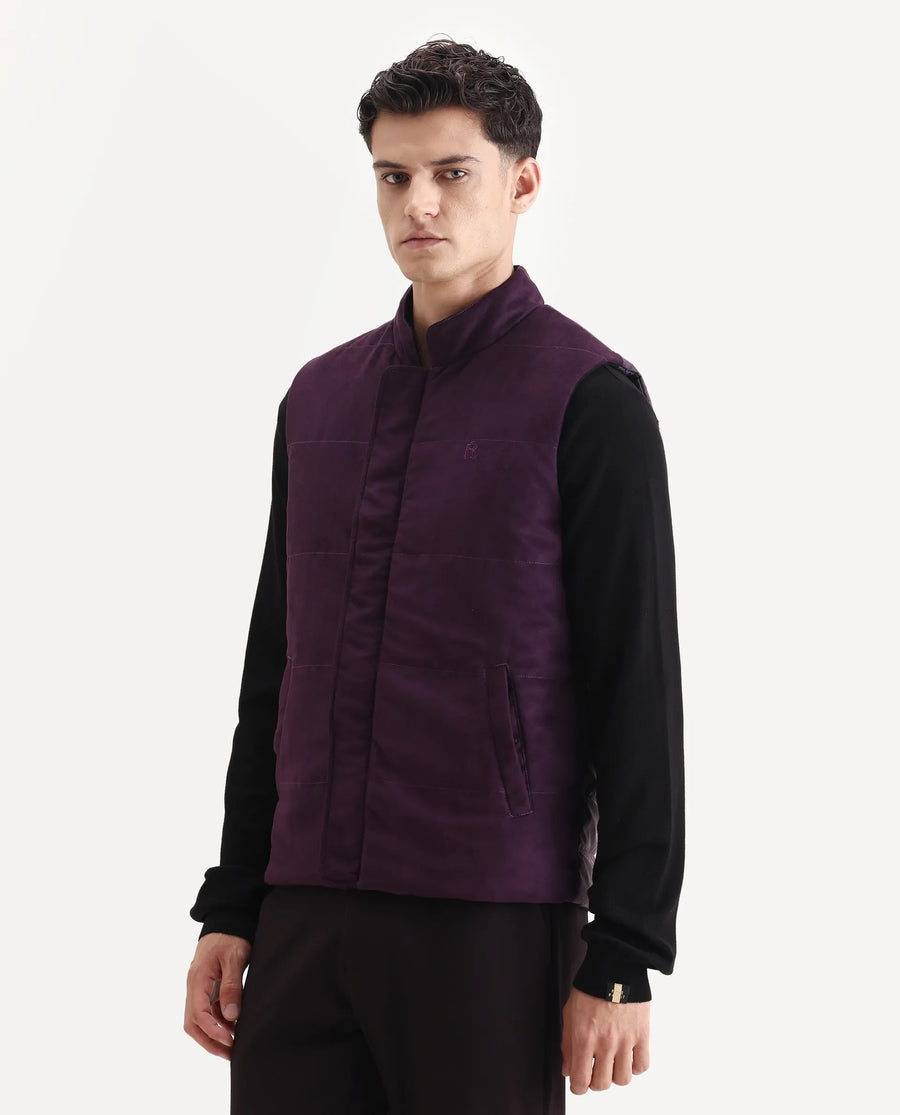 Rare Rabbit Men's Raldo-25 Purple Polyester Blend Fabric High Neck Regular Fit Plain Jacket