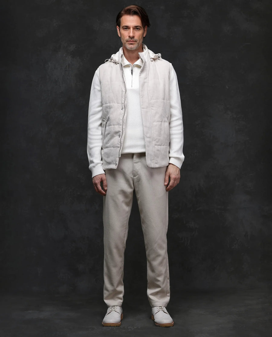 Rare Rabbit Men's Raldo -2 Off White Polyester Plain Regular Fit Sleeveless High Neck Jacket