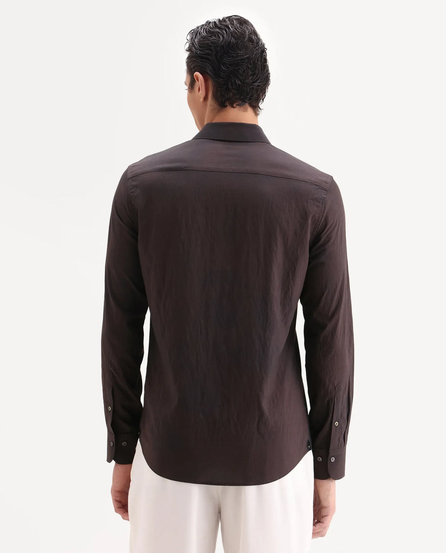 Rare Rabbit Men's Rano Dusky Brown Viscose Blend Fabric Collared Neck Regular Fit Abstract Print Shirt
