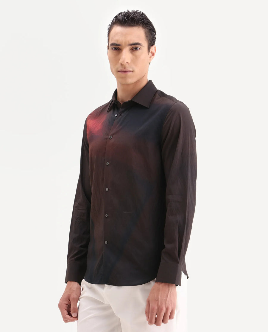 Rare Rabbit Men's Rano Dusky Brown Viscose Blend Fabric Collared Neck Regular Fit Abstract Print Shirt