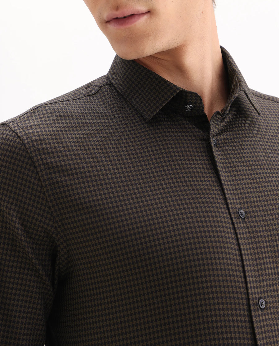 Rare Rabbit Men's Rapid-25 Brown Cotton Fabric Collared Neck Regular Fit Checks Shirt