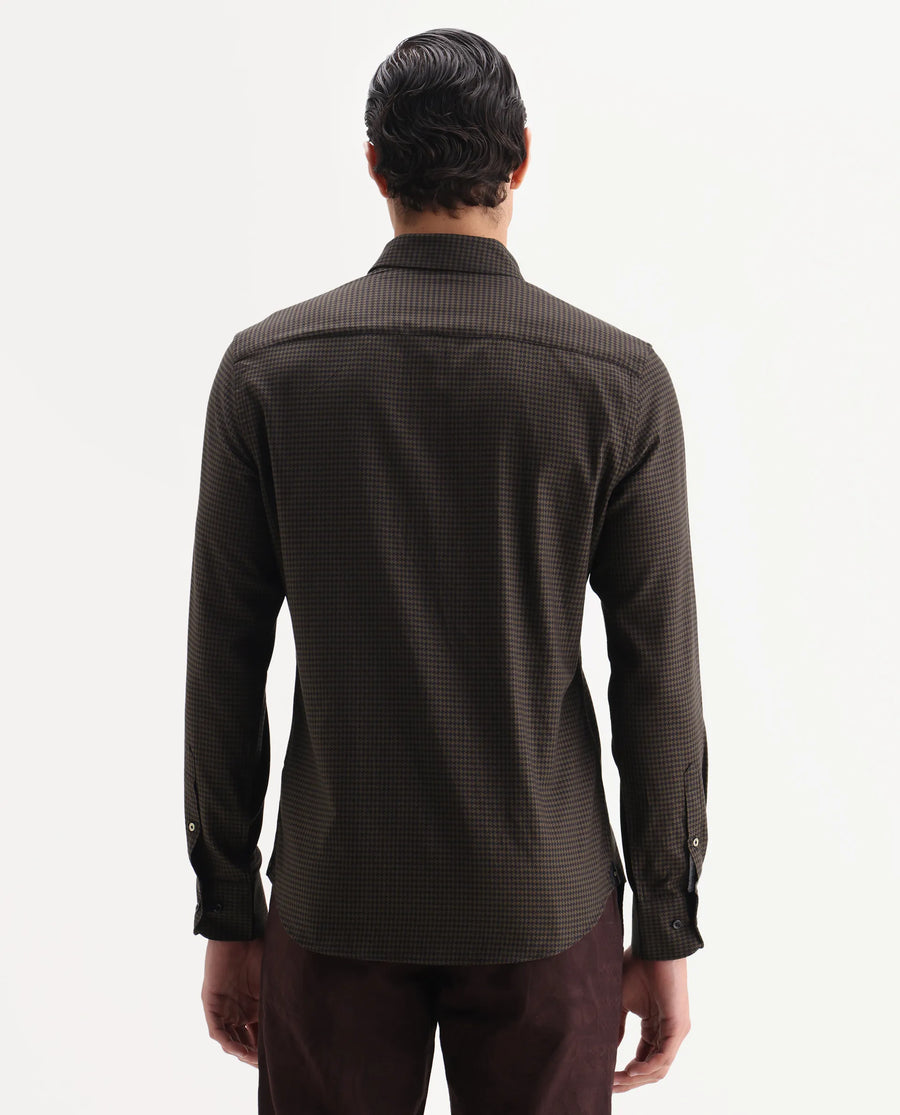 Rare Rabbit Men's Rapid-25 Brown Cotton Fabric Collared Neck Regular Fit Checks Shirt