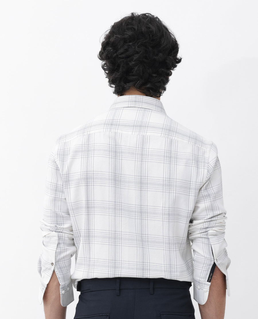 Rare Rabbit Men's Raul White Cotton Checked Print Regular Fit Full Sleeve Collared Shirt