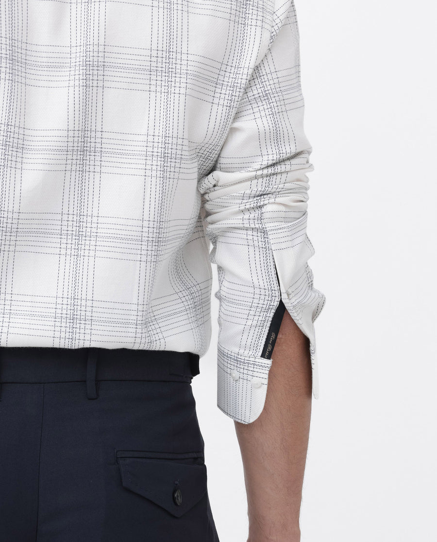 Rare Rabbit Men's Raul White Cotton Checked Print Regular Fit Full Sleeve Collared Shirt