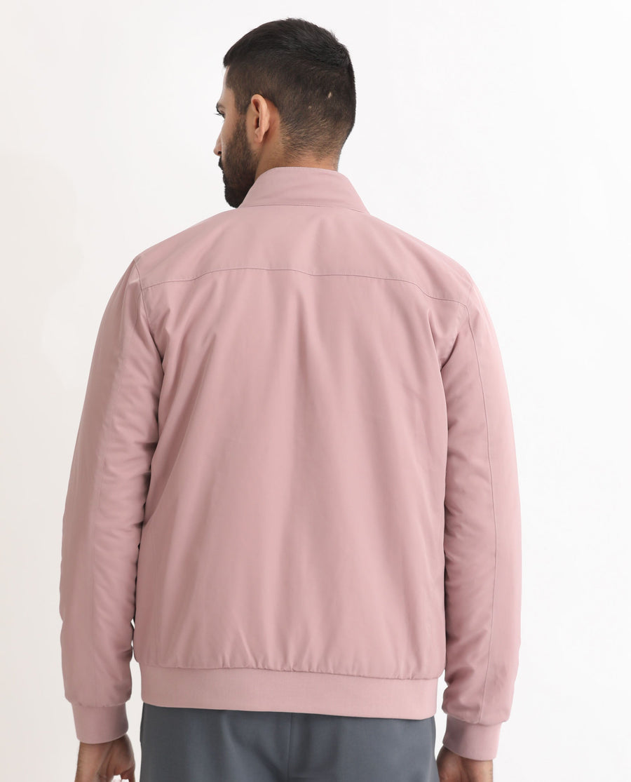 Rare Rabbit Men's Royban Pink Polyester Plain Regular Fit Full Sleeve Mandarin Collar Jacket