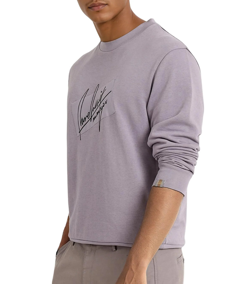 Rare Rabbit Men's Raydon Dusky Purple Cotton Graphic Print Regular Fit Full Sleeve Crew Neck Sweatshirt