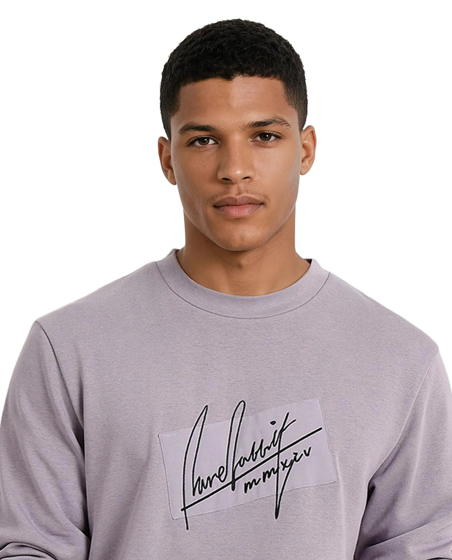 Rare Rabbit Men's Raydon Dusky Purple Cotton Graphic Print Regular Fit Full Sleeve Crew Neck Sweatshirt