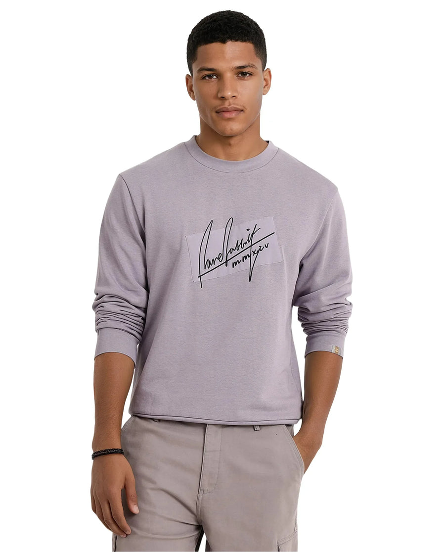 Rare Rabbit Men's Raydon Dusky Purple Cotton Graphic Print Regular Fit Full Sleeve Crew Neck Sweatshirt