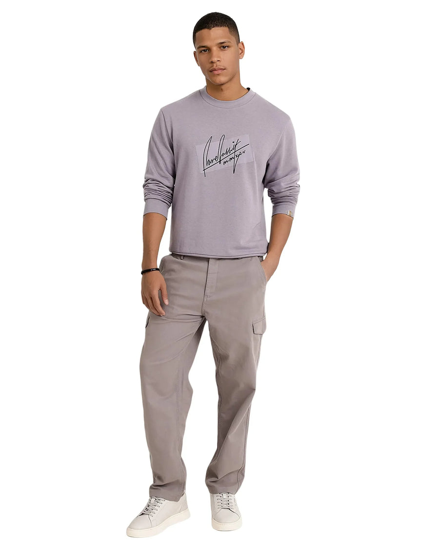 Rare Rabbit Men's Raydon Dusky Purple Cotton Graphic Print Regular Fit Full Sleeve Crew Neck Sweatshirt