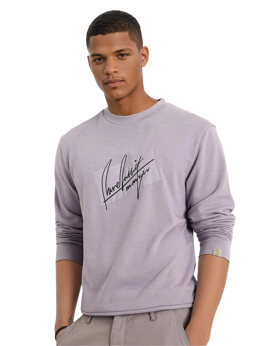 Rare Rabbit Men's Raydon Dusky Purple Cotton Graphic Print Regular Fit Full Sleeve Crew Neck Sweatshirt