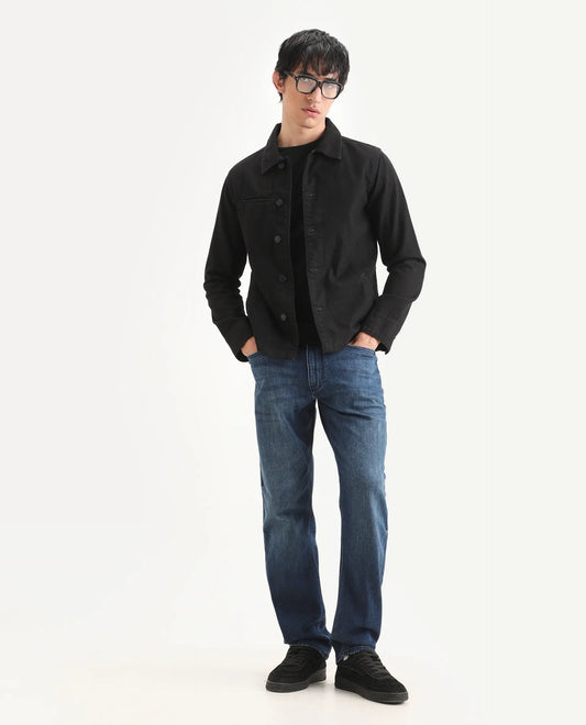 Rare Rabbit Men's Rayl Dark Blue Cotton Blend Fabric Morris Regular Fit Plain Jeans