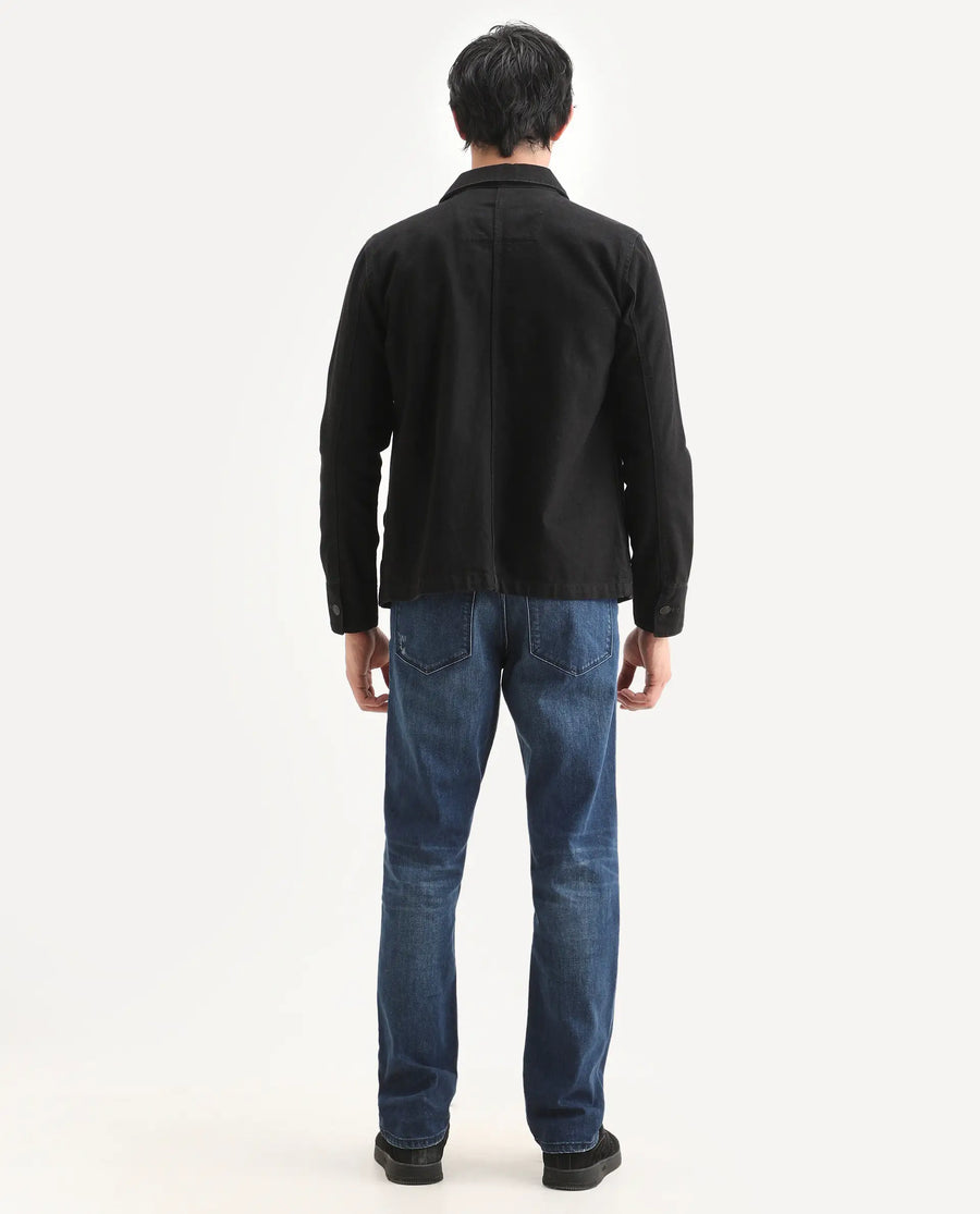 Rare Rabbit Men's Rayl Dark Blue Cotton Blend Fabric Morris Regular Fit Plain Jeans