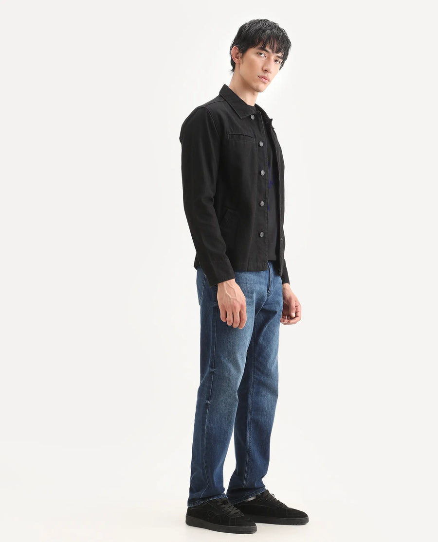 Rare Rabbit Men's Rayl Dark Blue Cotton Blend Fabric Morris Regular Fit Plain Jeans