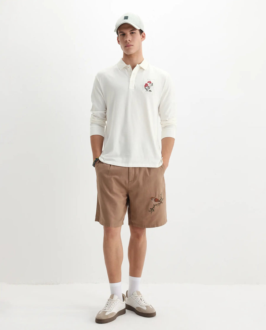 Rare Rabbit Men's Raz Off White Cotton Plain Regular Fit Full Sleeve Polo
