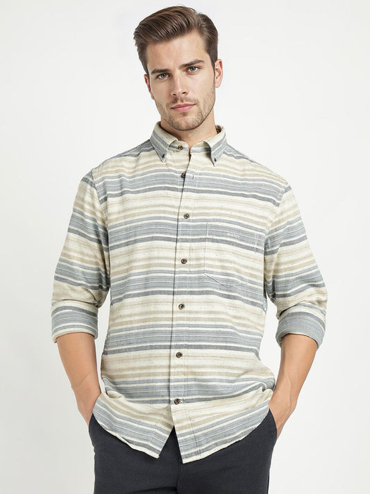 GANT Men Relaxed Fit Horizontal Striped Button-Down Collar Cotton Casual Shirt