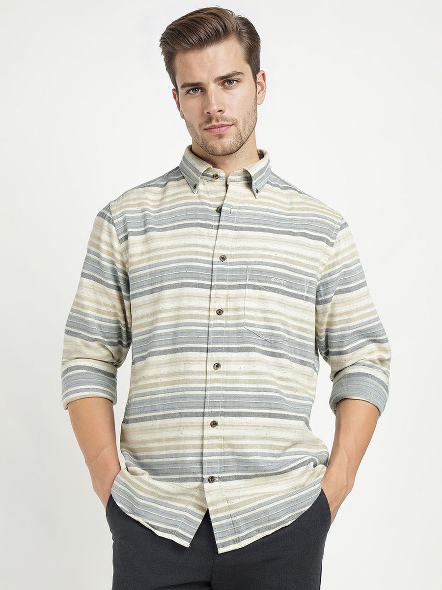 GANT Men Relaxed Fit Horizontal Striped Button-Down Collar Cotton Casual Shirt
