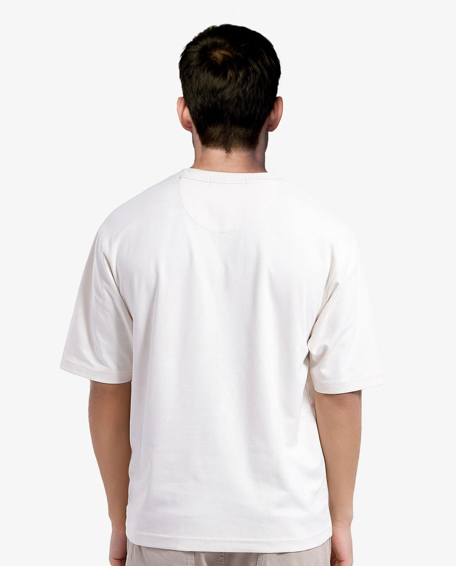 Rare Rabbit Men's Reat Off White Cotton Graphic Print Oversized Fit Half Sleeve Crew Neck T-Shirt