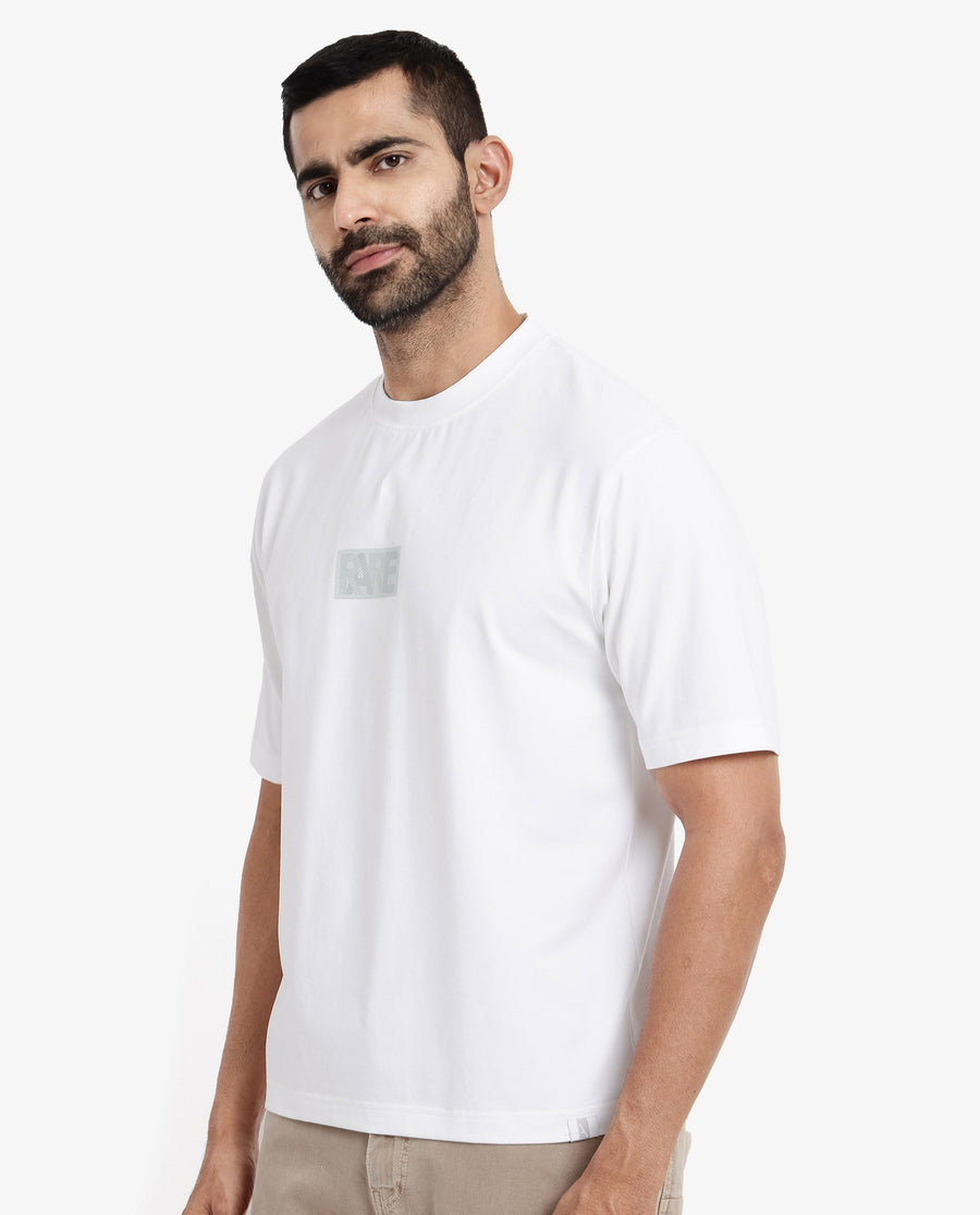 Rare Rabbit Men's Reborn-T White Cotton Graphic Print Oversized Fit Half Sleeve Crew Neck T-Shirt