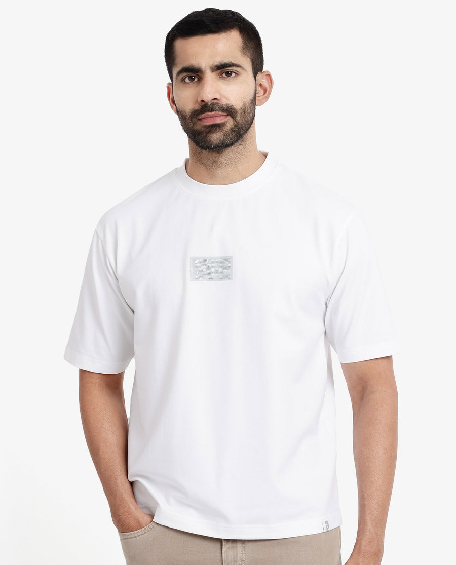 Rare Rabbit Men's Reborn-T White Cotton Graphic Print Oversized Fit Half Sleeve Crew Neck T-Shirt