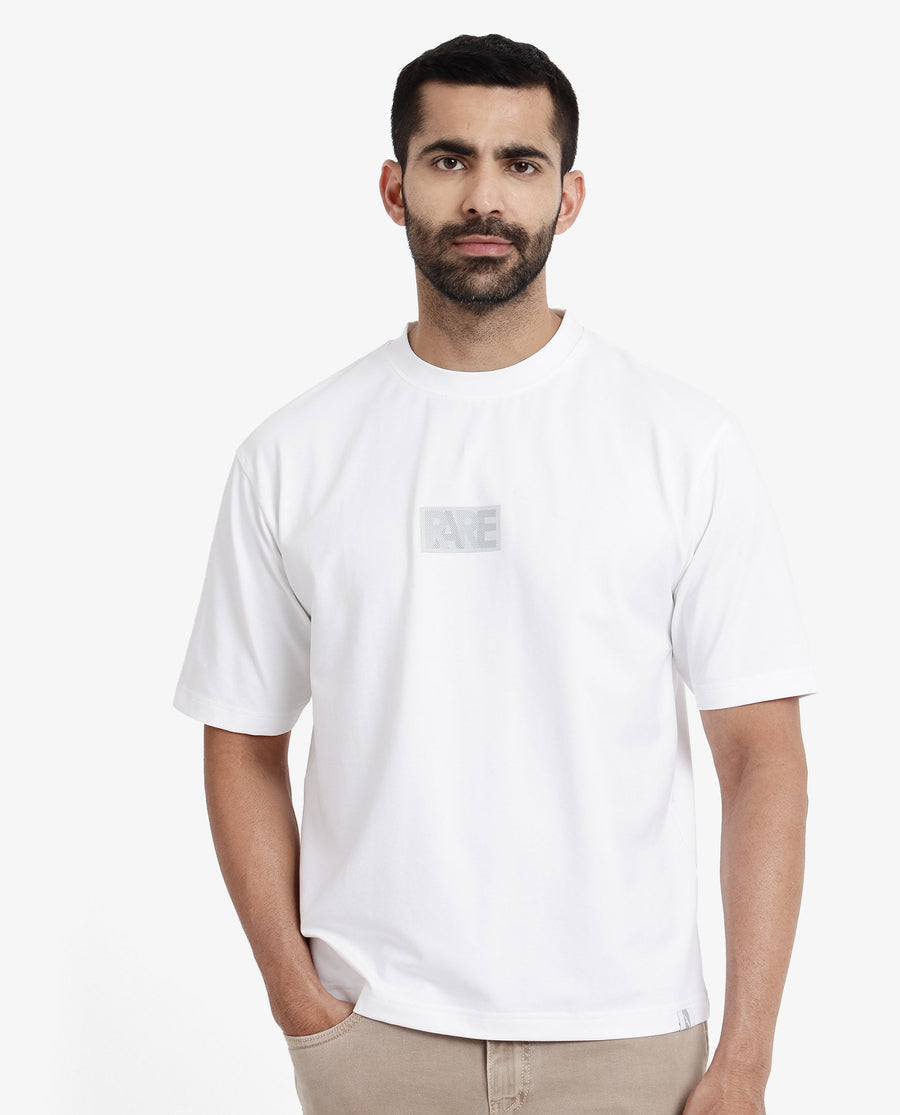 Rare Rabbit Men's Reborn-T White Cotton Graphic Print Oversized Fit Half Sleeve Crew Neck T-Shirt