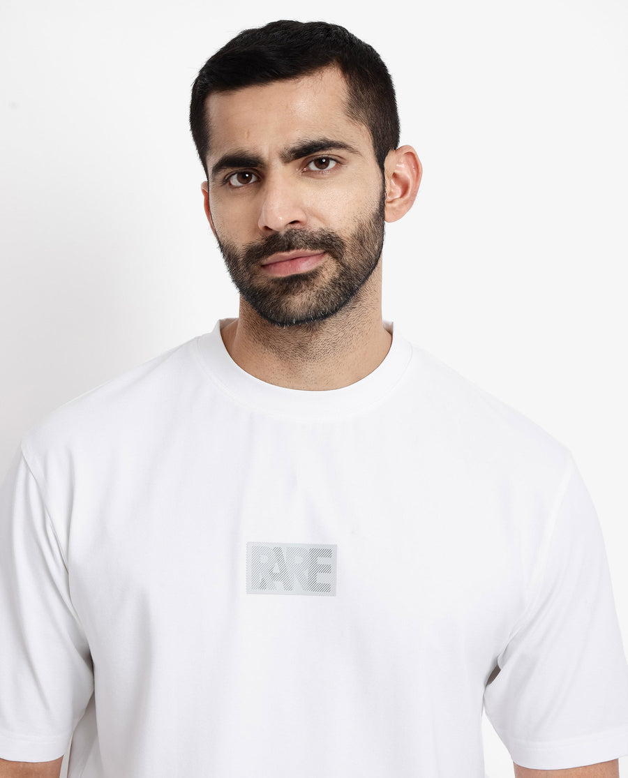 Rare Rabbit Men's Reborn-T White Cotton Graphic Print Oversized Fit Half Sleeve Crew Neck T-Shirt